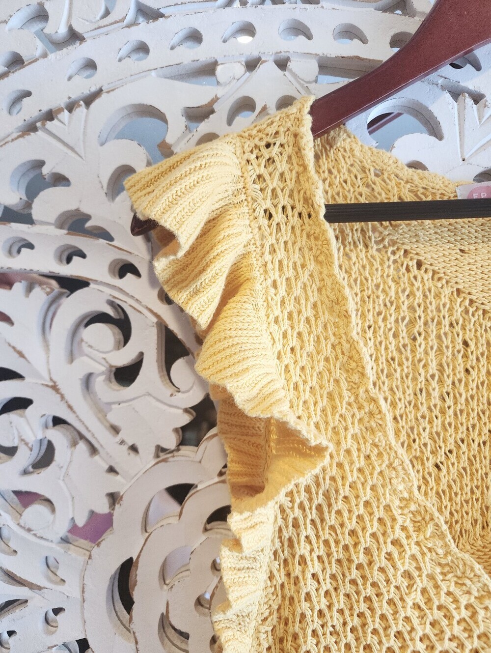 FREE PEOPLE MYKONOS MINI KNITTED CROCHET YELLOW COVER-UP SIZE LARGE - Picture 12 of 16